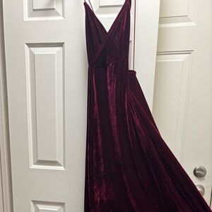 Lux Velvet Wrap Maxi Dress in Deep Burgundy